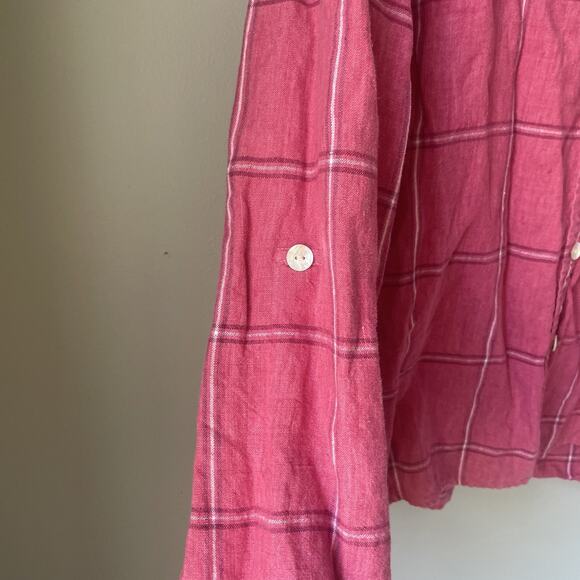 Vintage Studio Works Womens Button Down Size XL 100% Linen Plaid Pink - Picture 8 of 9